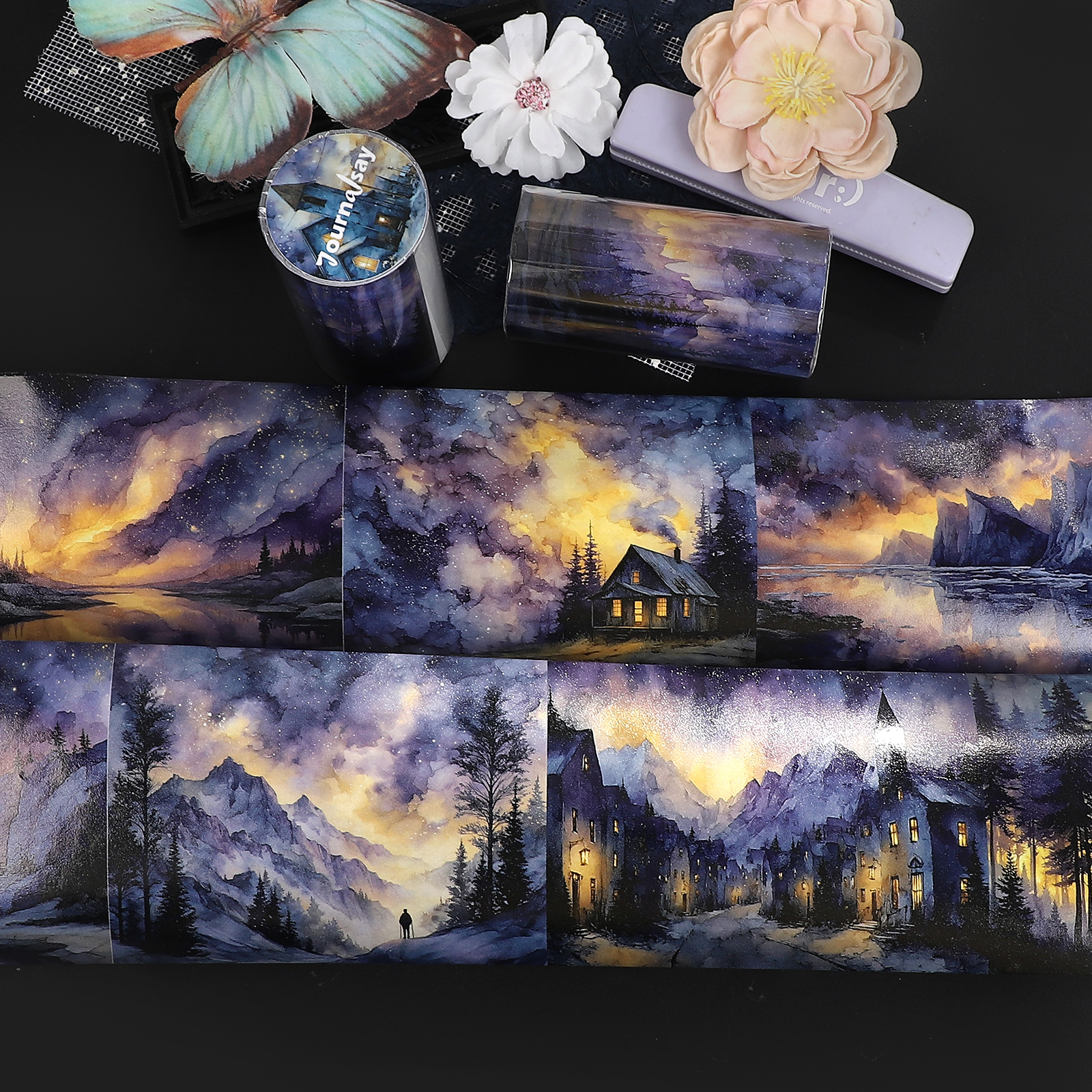 와시 테이프 - 80mm*201cm 빈티지 북극광 성 풍경