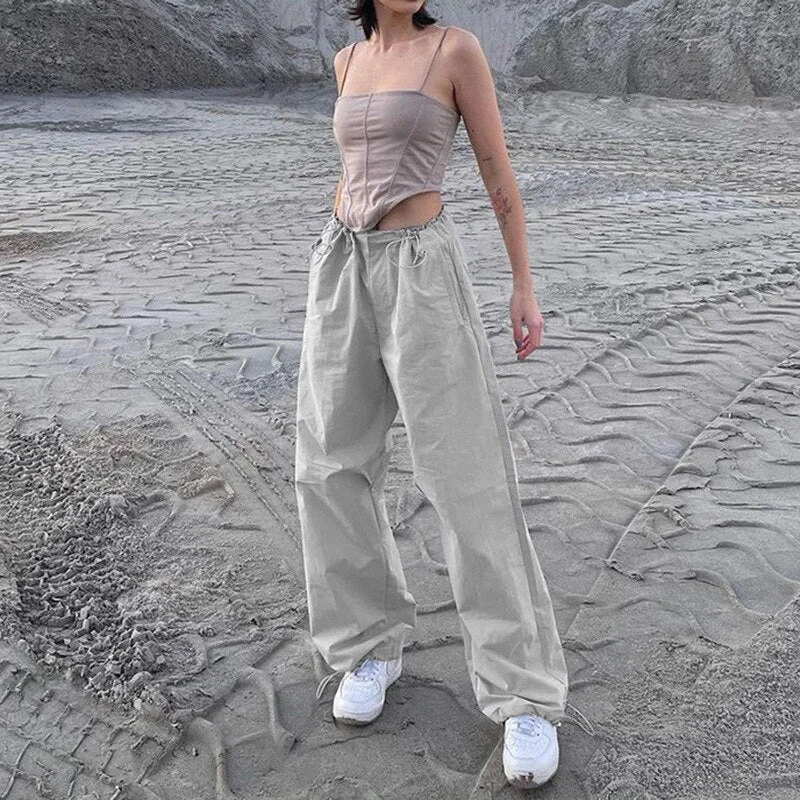 Tawnie Y2K Streetwear Baggy Cargo Pants Women Vintage Drawstring Low Waist Sweatpants Casual Loose Wide Leg Trousers 2022 Summer