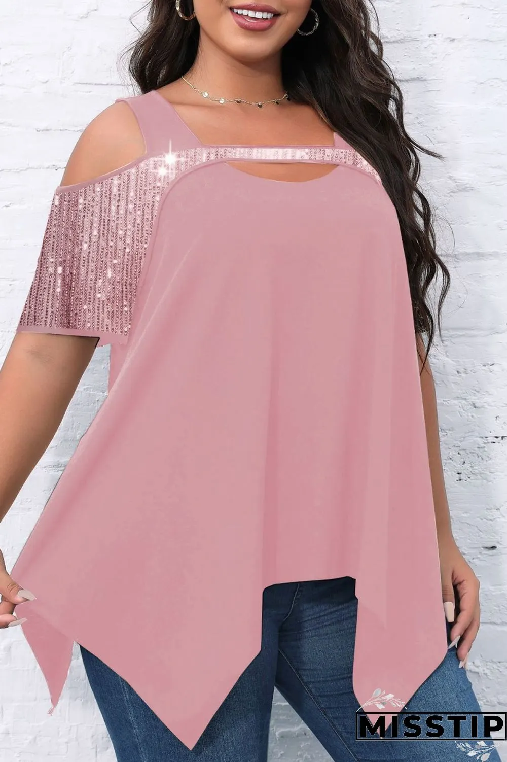 Black Casual Solid Hollowed Out Patchwork O Neck Plus Size Tops