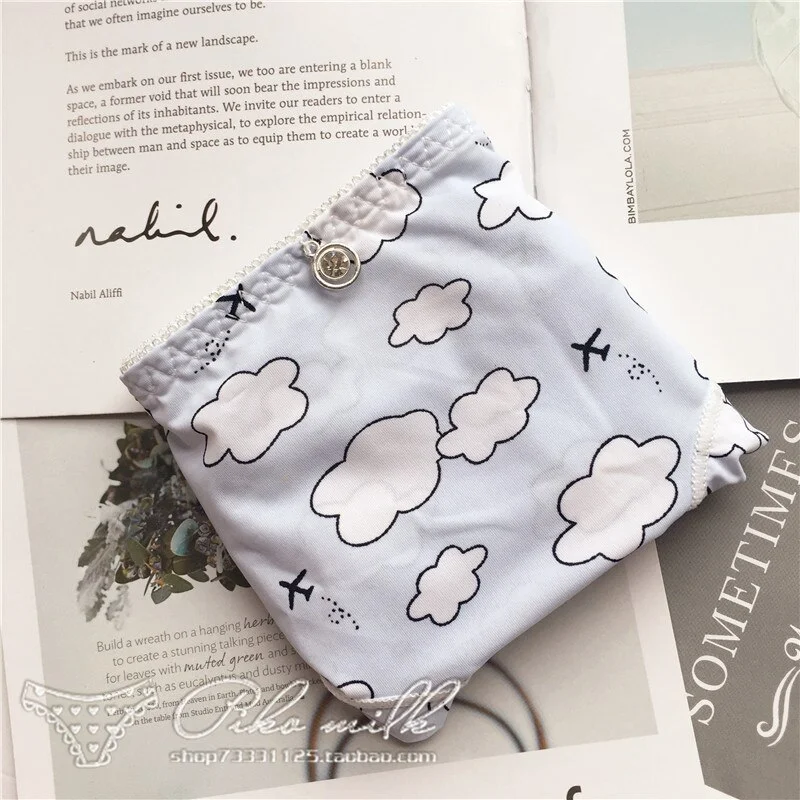 Billionm Colors Ice Silk Printing Cute Students Low Waist Cartoon Plaid Women's New Underwear Lolita Fruit Animal Fashion Panties Bow