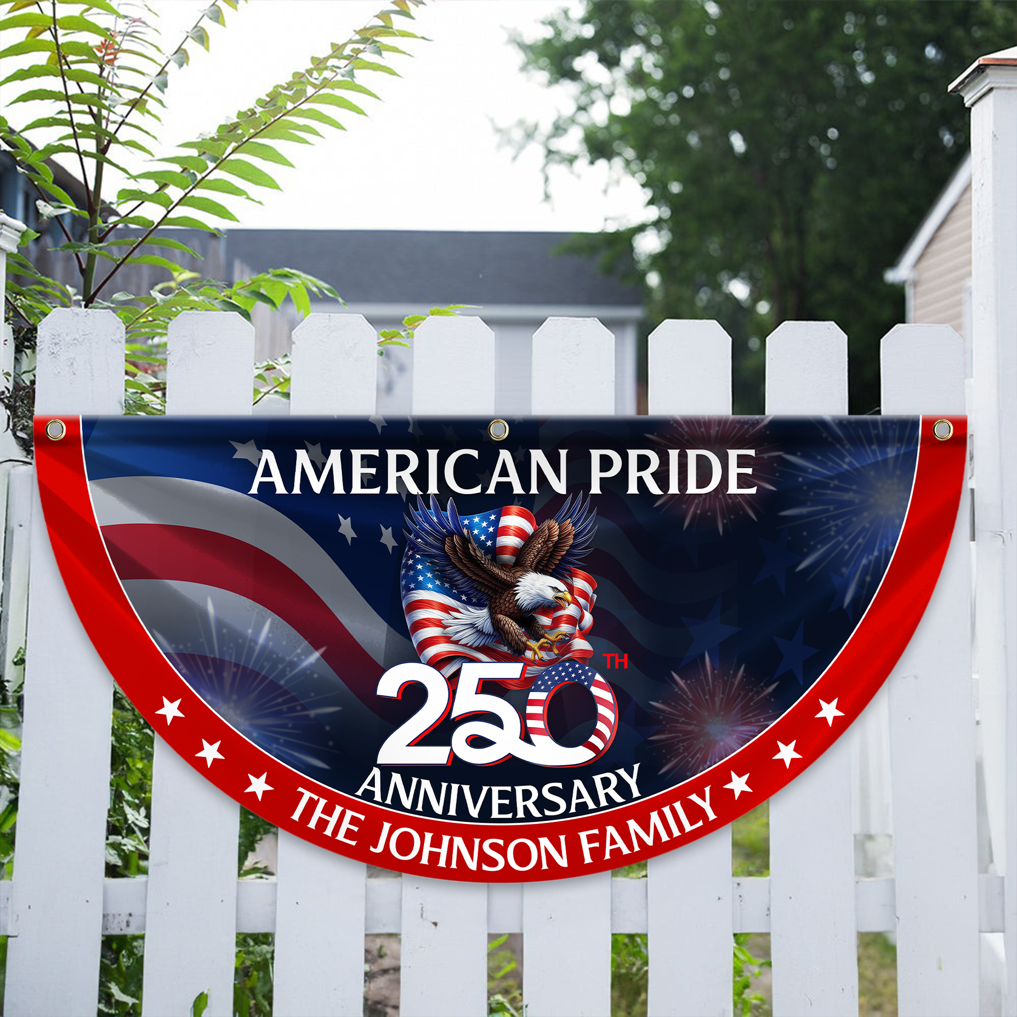 Custom Family Name American Pride Patriotic 250th Anniversary Eagle 1776&ndash;2026 Non-pleated Fan Flag  