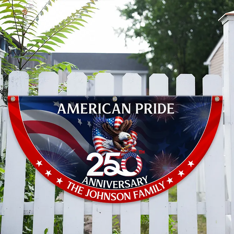 Personalized 250 Years of Freedom America Flag Custom Family Name American Pride Patriotic 250th Anniversary Eagle 1776&ndash;2026 Non-pleated Fan Flag