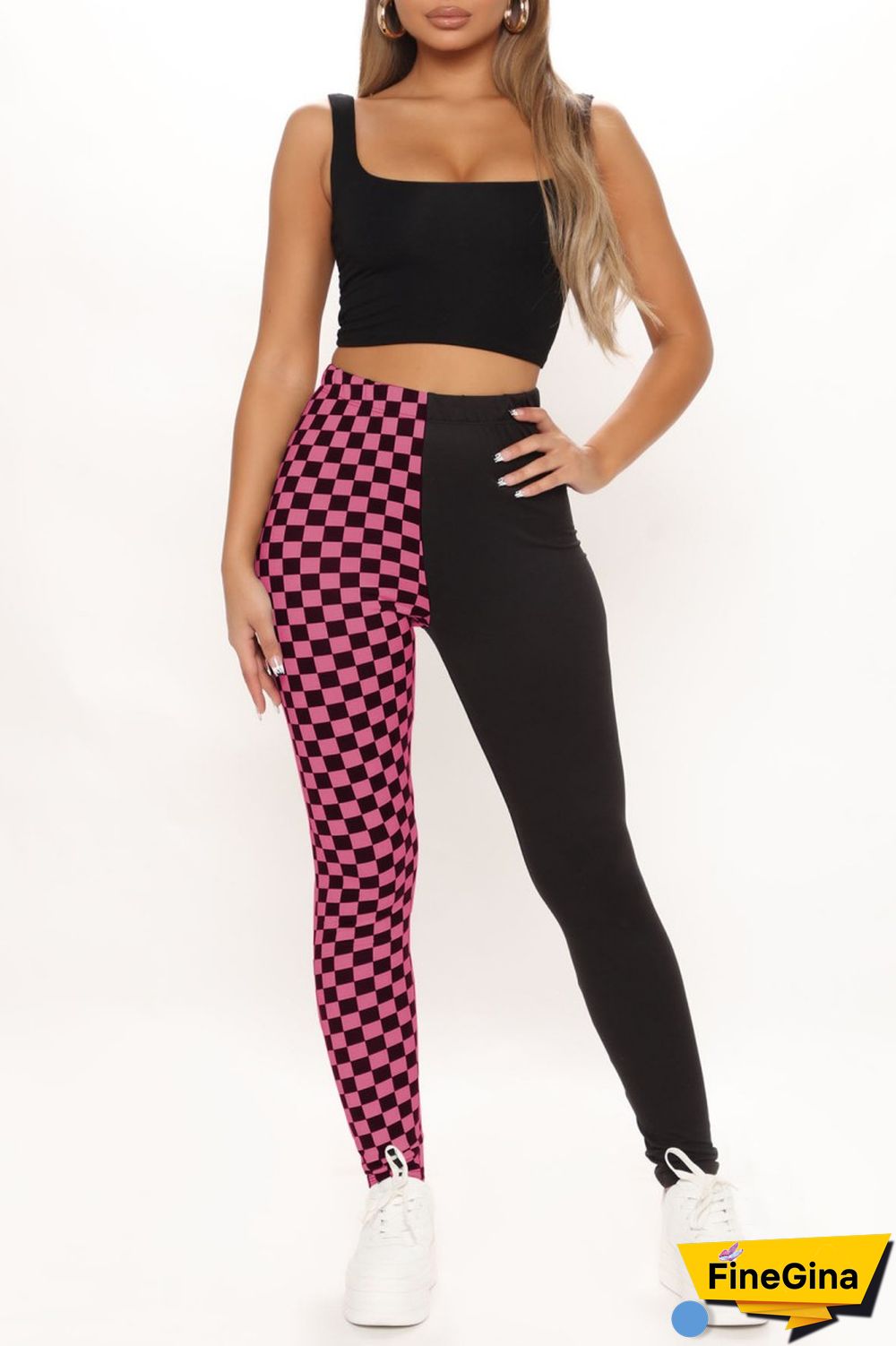 Black Casual Plaid Print Patchwork Regular High Waist Pencil Patchwork Trousers