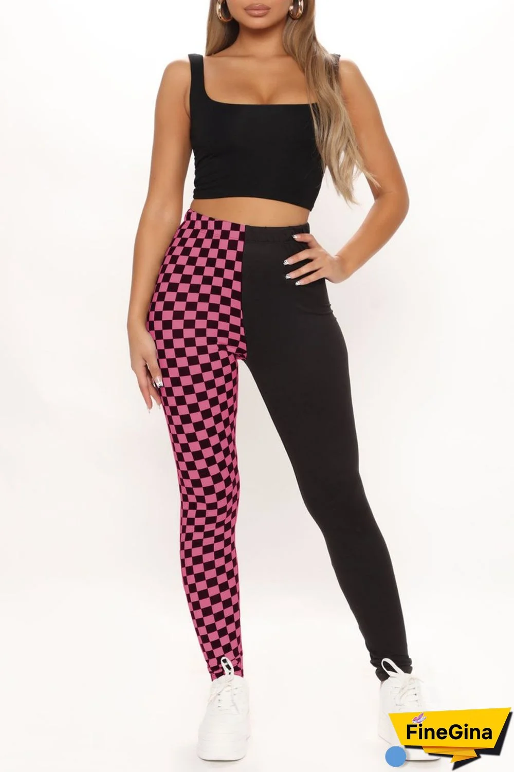 Black Casual Plaid Print Patchwork Regular High Waist Pencil Patchwork Trousers