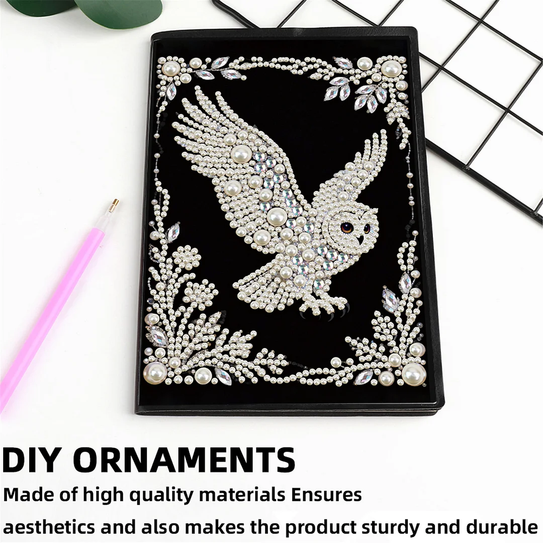 Owl Partial Pearl DIY 50 Pages A5 Diamond Painting Notebook Special Shaped Diamond Art Diary Book Kits Wireless Strip 5D Crystal Art Paintings Sketchbook for Art Drawing