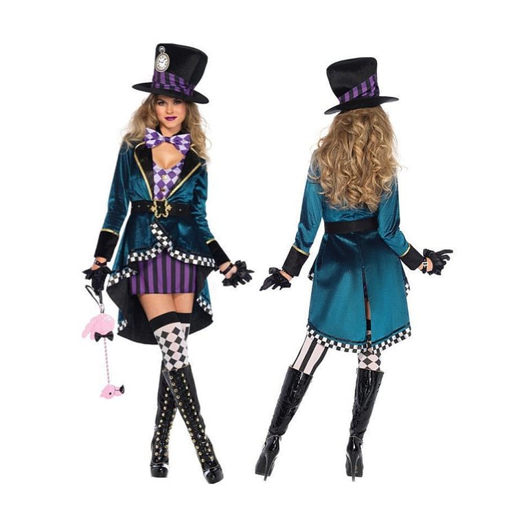 Alice in Wonderland Mad Hatter Magician Cosplay Costume For Females Halloween Carnival