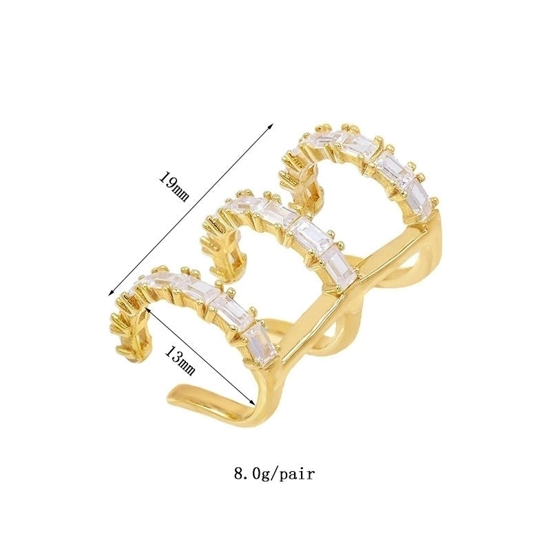 1 Pair Elegant Minimalist Geometric Copper Zircon 24K Gold Plated Drop Earrings Ear Cuffs Ear Studs