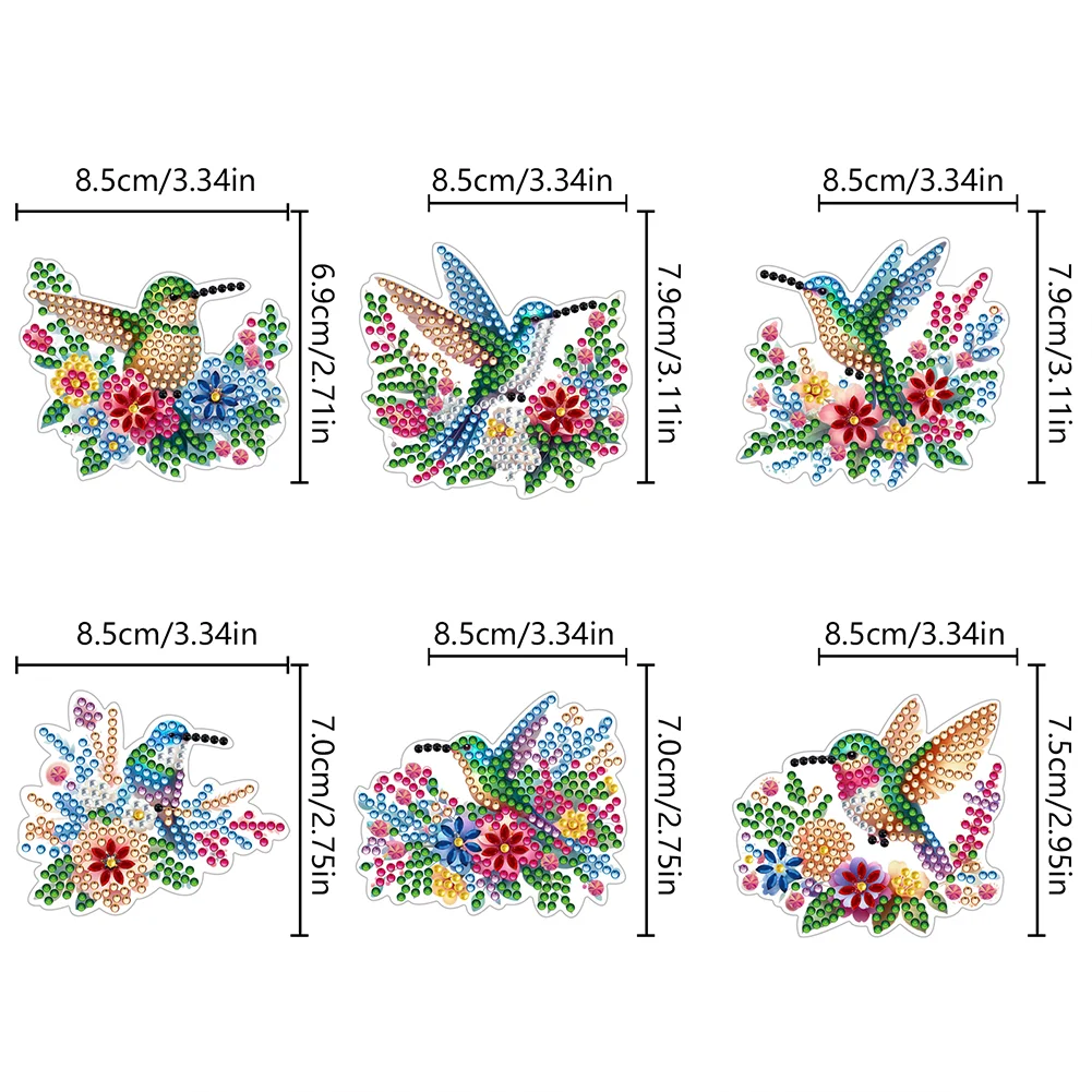  6 Pcs Hummingbird Diamond Painting Cartoon Fridge Magnetic Stickers
