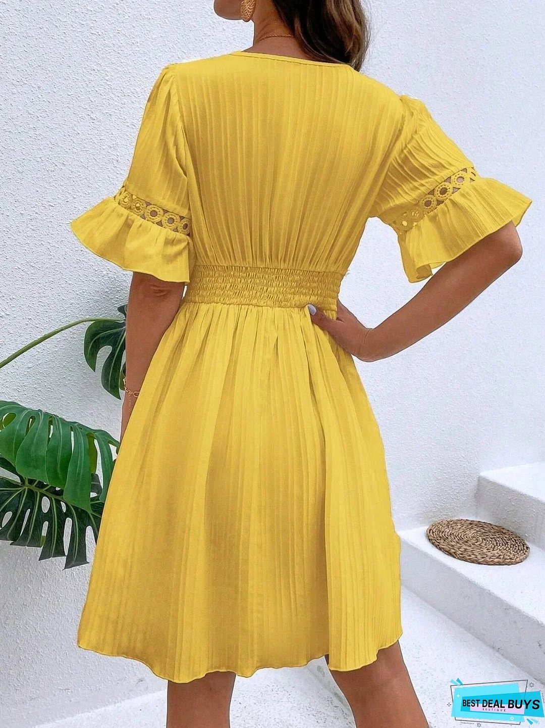 Cutout V-Neck Flounce Sleeve Mini Dress