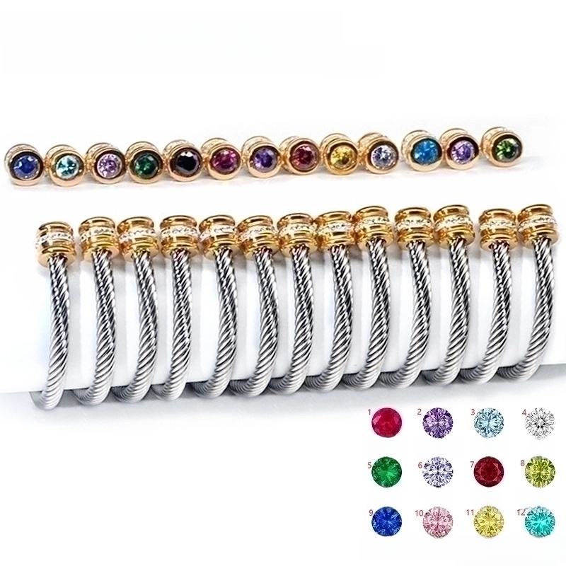 3 Pieces Minimalist Solid Color Stainless Steel Inlay Zircon Cuff Bracelets