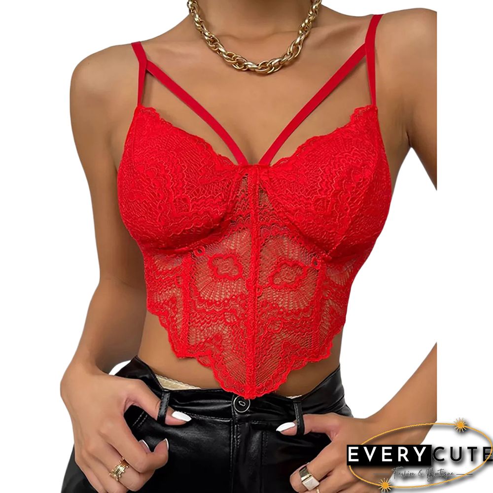 Red Rhombus Open Back Lace Vest