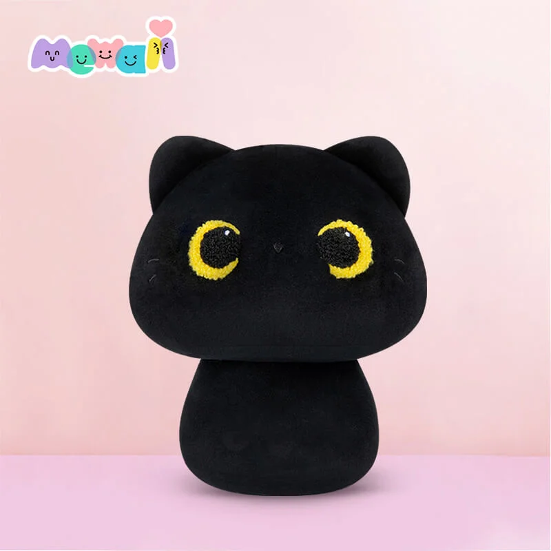 Mewaii® Mushroom Family Black Kitten with Moon Eyes Kawaii Plush Pillow Squish Toy