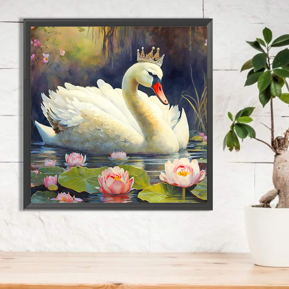 Full Round Diamond Painting 30*30cm - White Swan