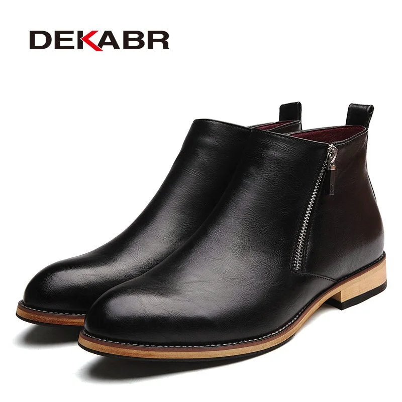 DEKABR 2021 Men Boots Comfortable Black Winter Warm Waterproof Fashion Ankle Boots Casual Men pu Leather Snow Boots Winter Shoes