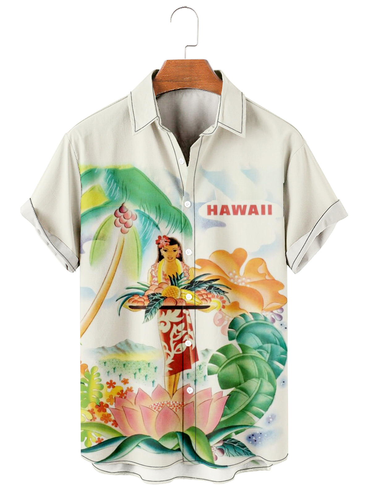 Men's Resort Casual Contrast Color Tropical Hawaiian Shirt PLUSCLOTHESMAN