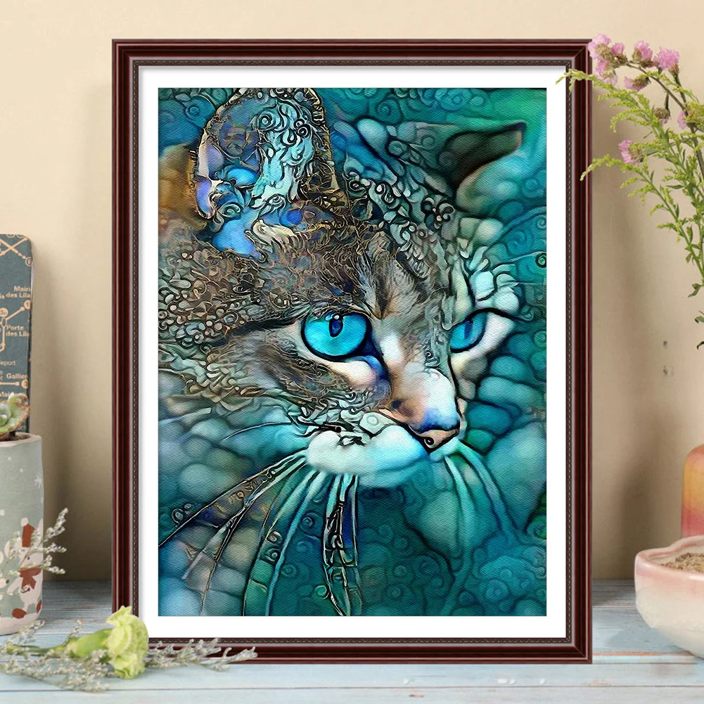 Diamond Painting - Full Round Drill - Blue Cat