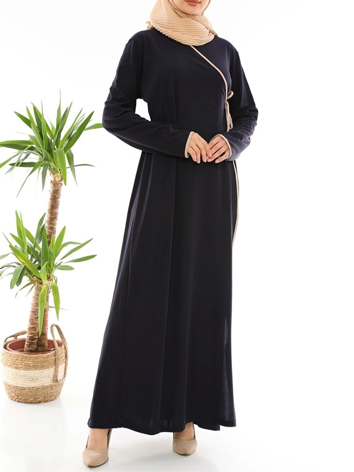 V-neck Waisted Lace-up Simple Dress | Oxredo Shop Ramadan Sale