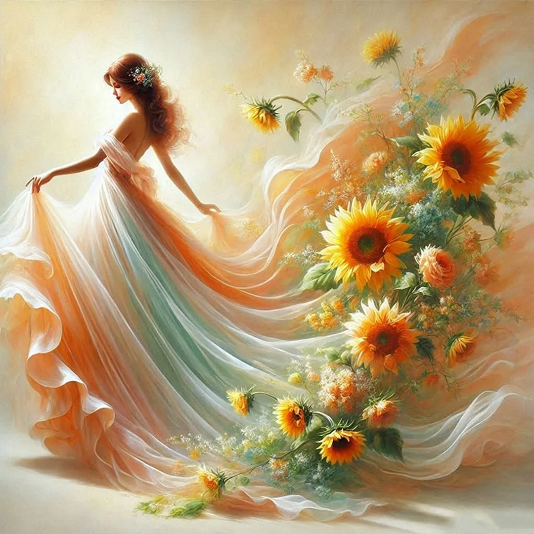 Orange Flower Girl Full 11CT DIY Stamped Cross Stitch Kits 45x45cm Home Decor