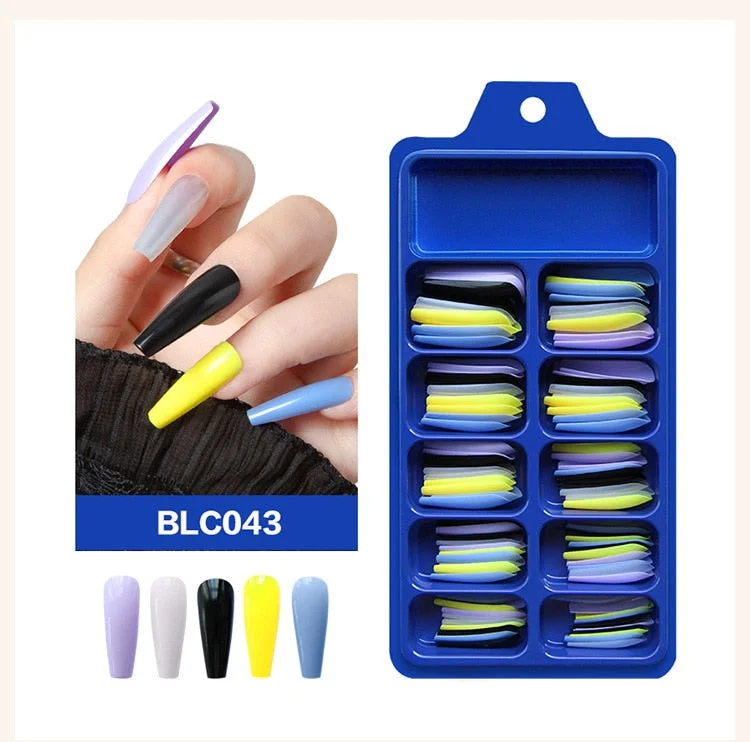 100pcs/set 10 Sizes Full Cover False Nail Tips Ballerina Coffin Fake Nails Square Stiletto French Acrylic Press On Nails-Nail Inspo