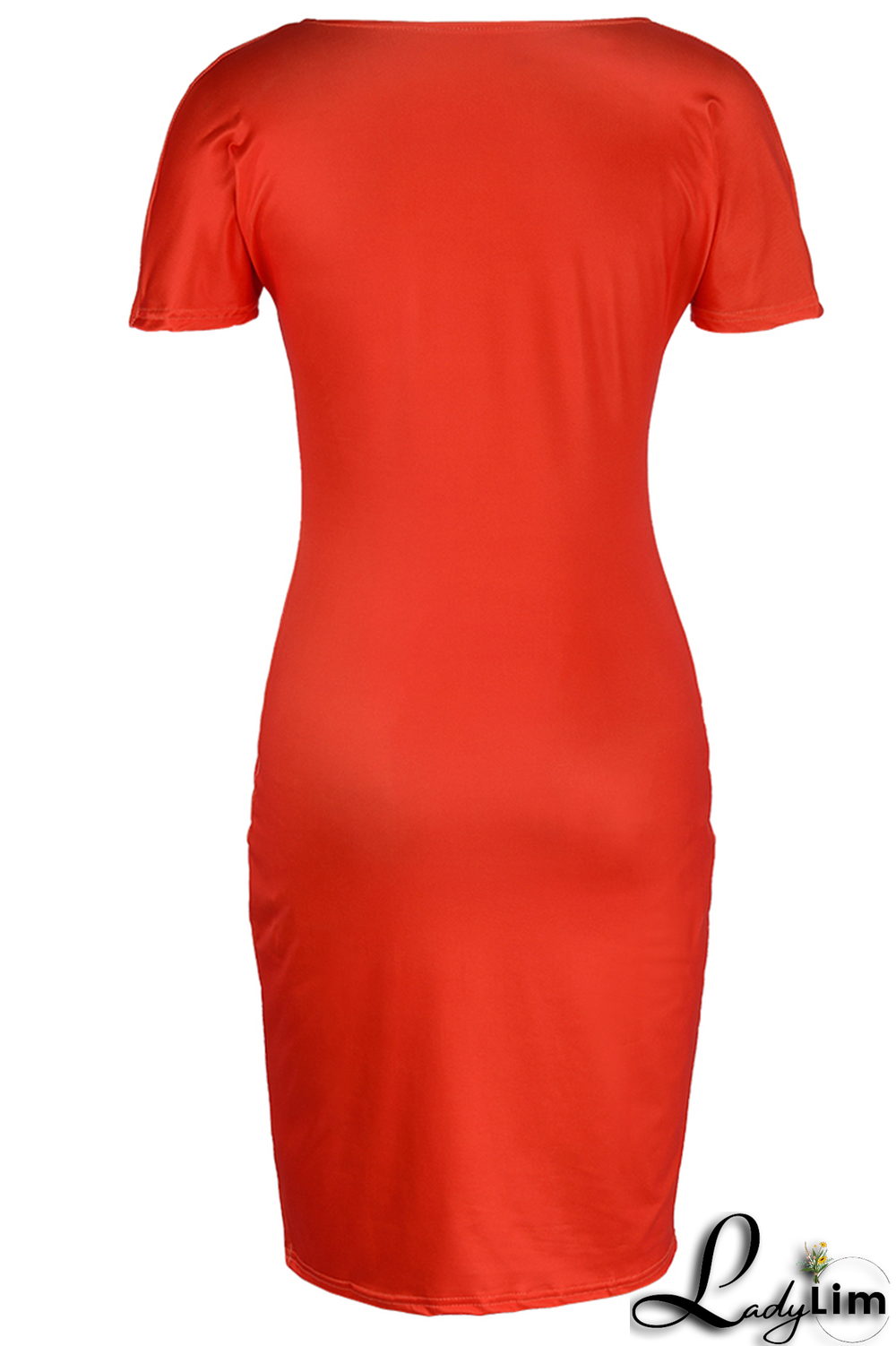 Tangerine Red Fashion Print Patchwork V Neck Pencil Skirt Dresses