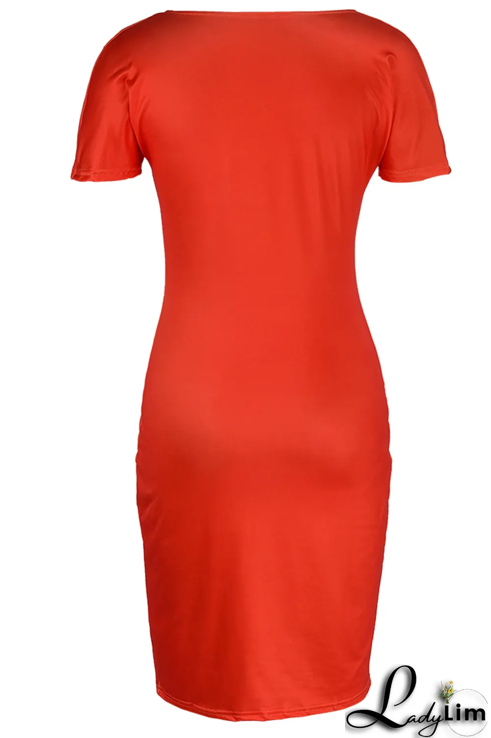 Tangerine Red Fashion Print Patchwork V Neck Pencil Skirt Dresses