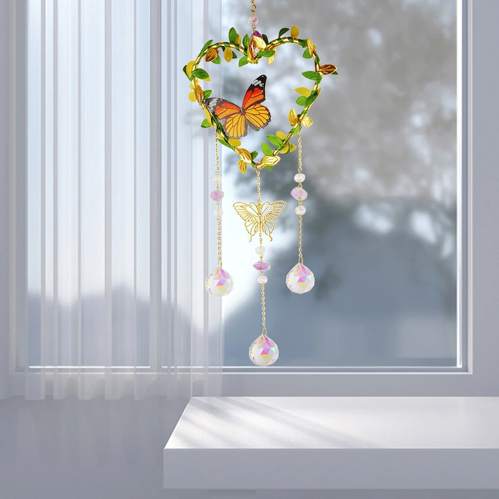 Crystal Wind Chime Prism Catchers Ornament Home Room Garden Decor (Heart)