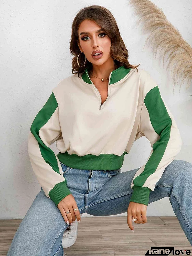 Contrast Half Zip Drop Shoulder Sweatshirt