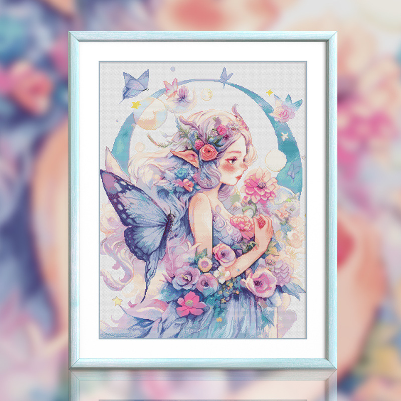 Butterfly Fairy Girl 14ct Pre-stamped Canvas(63*79cm) 82 Colors Egyptain Cotton Cross Stitch