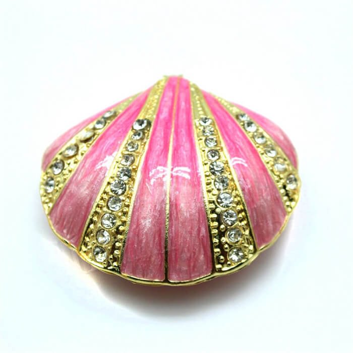 Metal Seashell Bejeweled Trinket Box