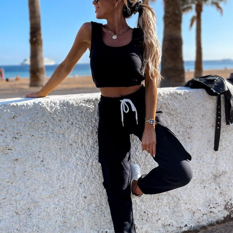 2021 Fashion Lady Skirt Suits Sexy Sleeveless Tops And Casual Drawstring Skirts Outfits Summer Women Two Piece Sets Streetwear