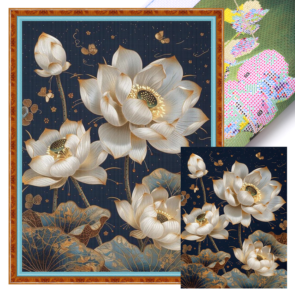 Lotus Full 14CT Pre-stamped Canvas(40*53cm) Cross Stitch