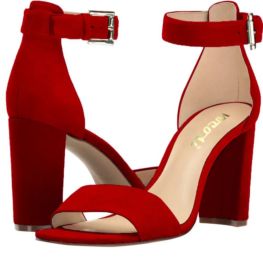 90mm Women's Ankle Strap Pumps Heel Suede Sandals-vocosishoes