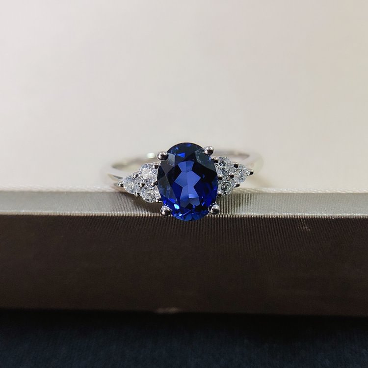 Oval Blue Sapphire Cubic Zirconia Ring