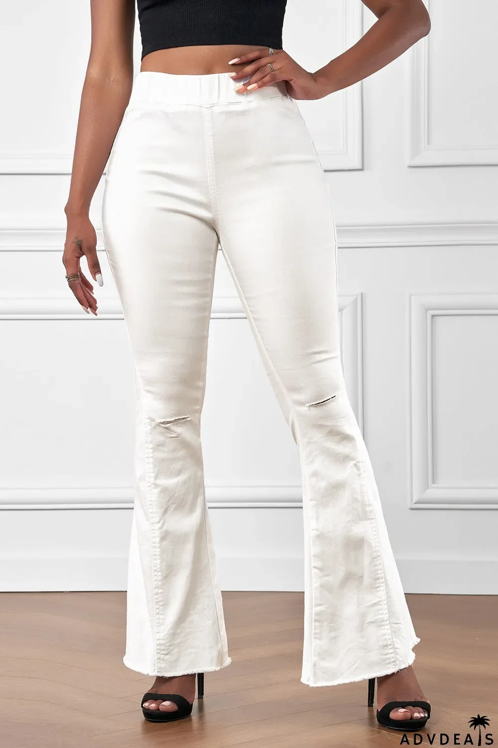 Distressed Bell Bottom Denim Pants