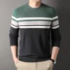 Men's Fashionable Round Neck Wool Striped Sweater