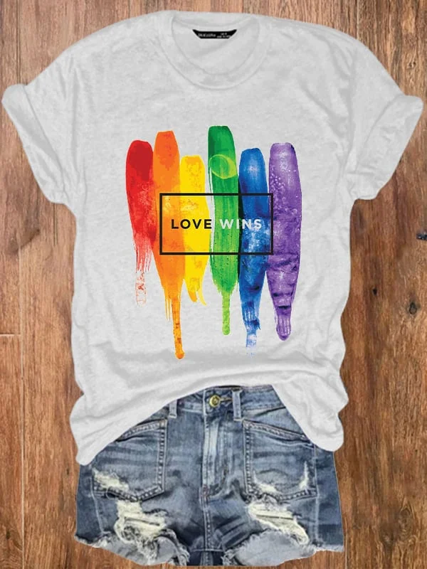 Women's LGBTQ Pride Rainbow Love Wins Print T-Shirt