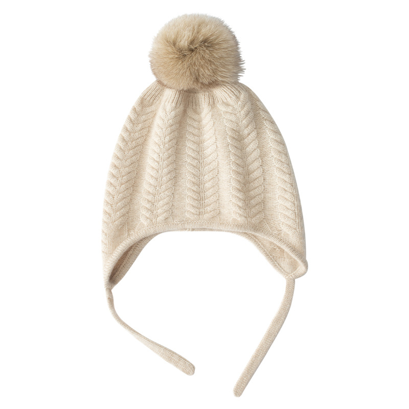 100% Cashmere Beanie with Pom Pom Earflap Style REAL SILK LIFE