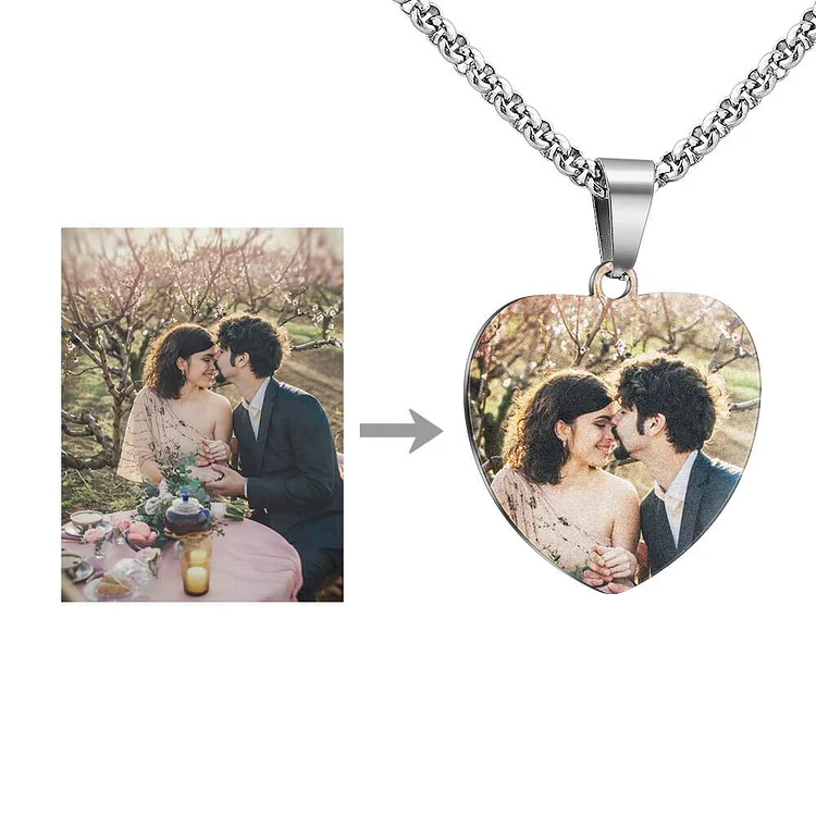 Heart Photo Engraved Tag Necklace With Engraving for 
