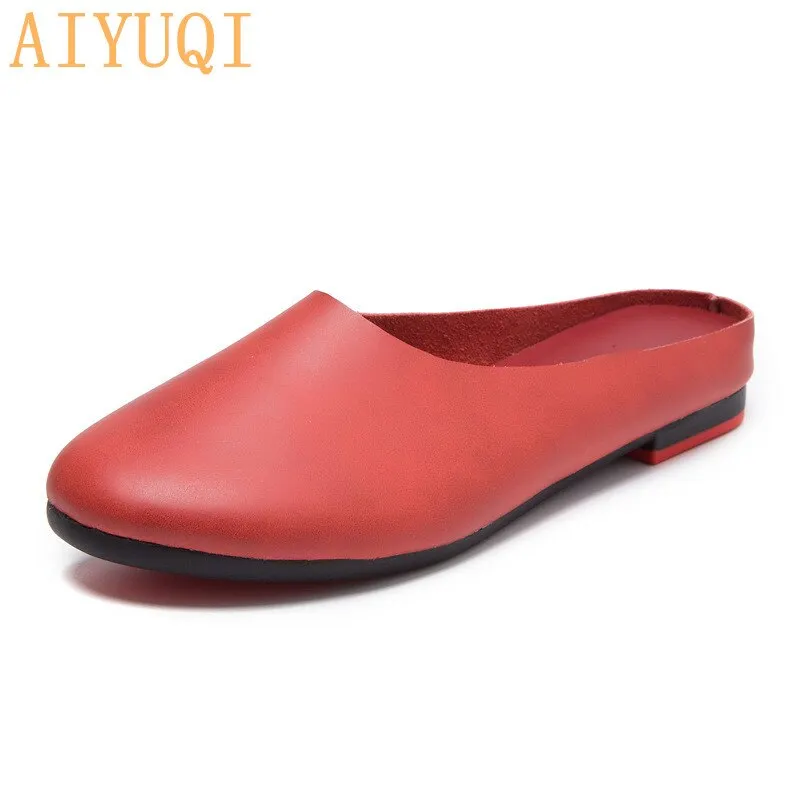 AIYUQI  Women Slippers 2021 Spring New Genuine Leather Women Shoes big Size 41 42 43 Flat Casual Summer Half Slippers Women