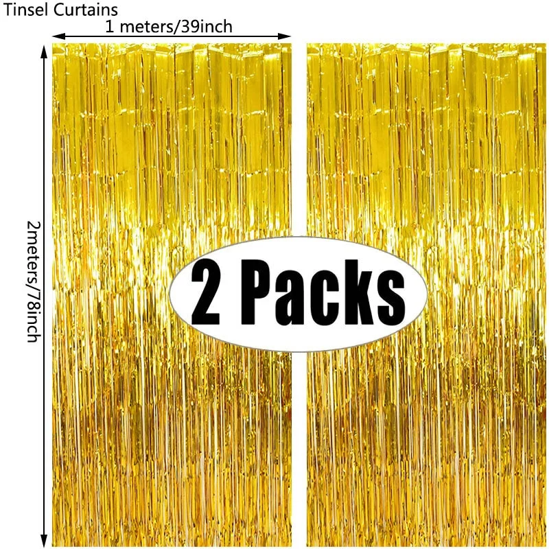 2Pack Party Backdrop Metallic Foil Fringe Tinsel Curtain Adult Kids Birthday Party Wedding Decoration Baby Shower Favor Supplies
