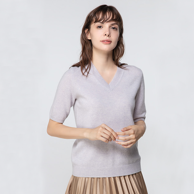Simple Short Sleeves Cashmere Sweater REAL SILK LIFE