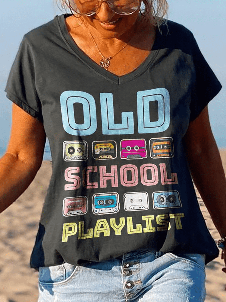 Old School Playlist Cassette Tape Printed Graphic Tees