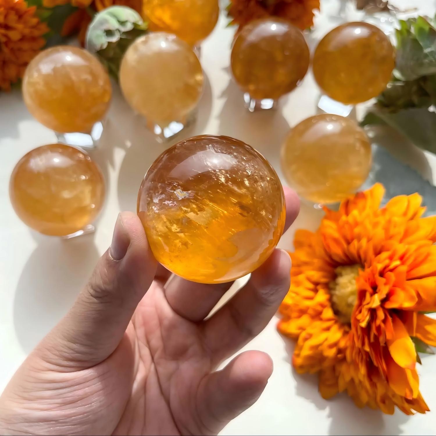 Amber calcite sphere texture