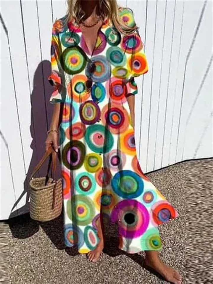 Women's New Large Size Models Pleated Print Loose Dresses-JRSEE