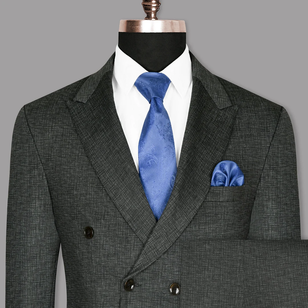 Charcoal Subtle Textured Wool Rich Double Breasted Suit