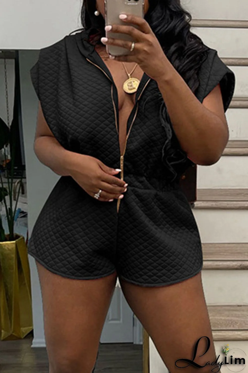 Army Green Casual Solid Patchwork Zipper Hooded Collar Straight Jumpsuits