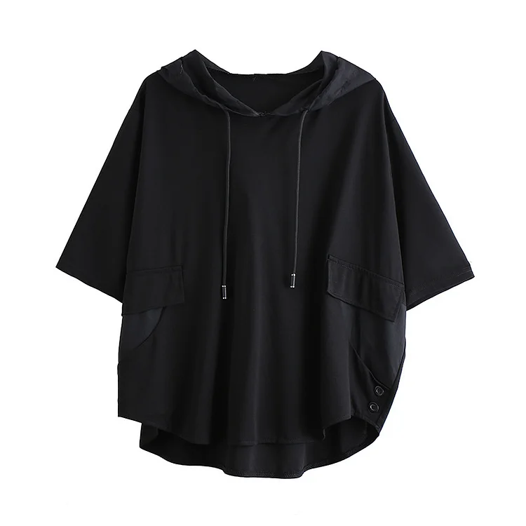 Casual Solid Color Hooded Short Sleeve T-Shirt