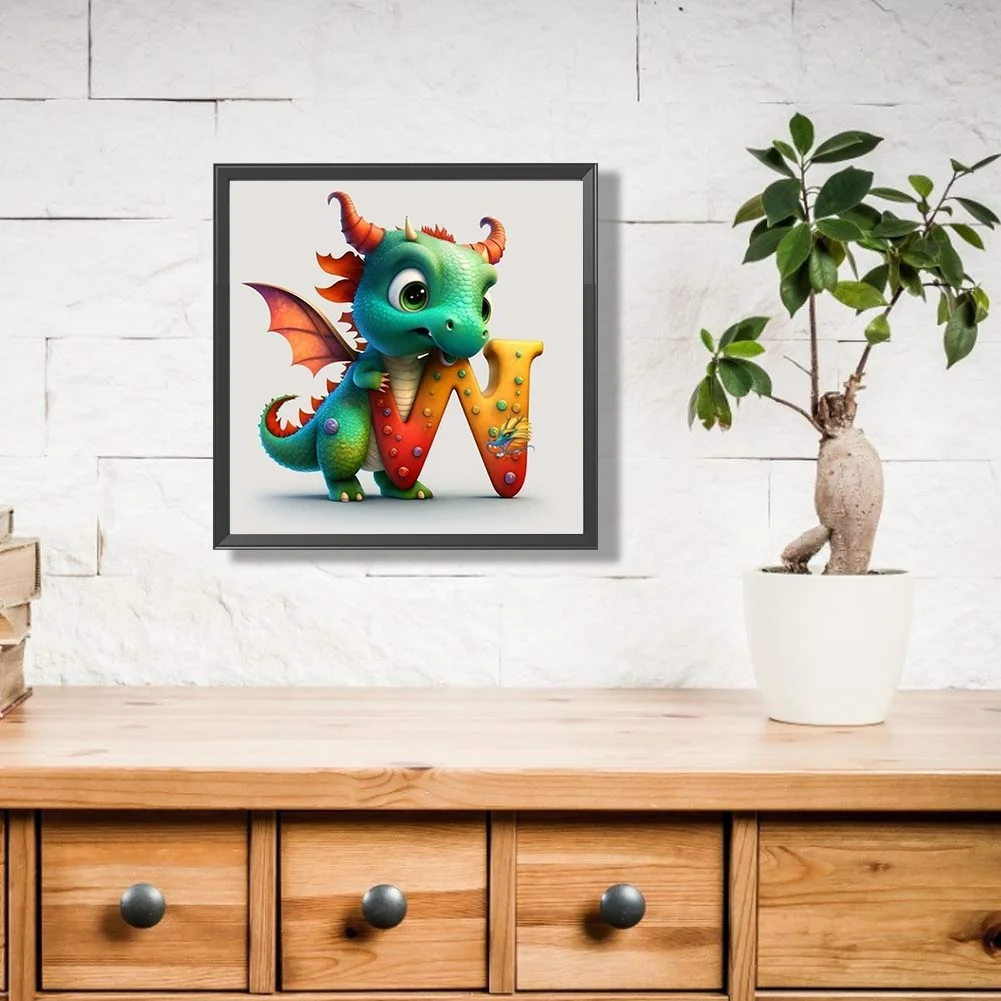 Diamond Painting - Full Round Drill - Dinosaur Letter W(30*30cm)