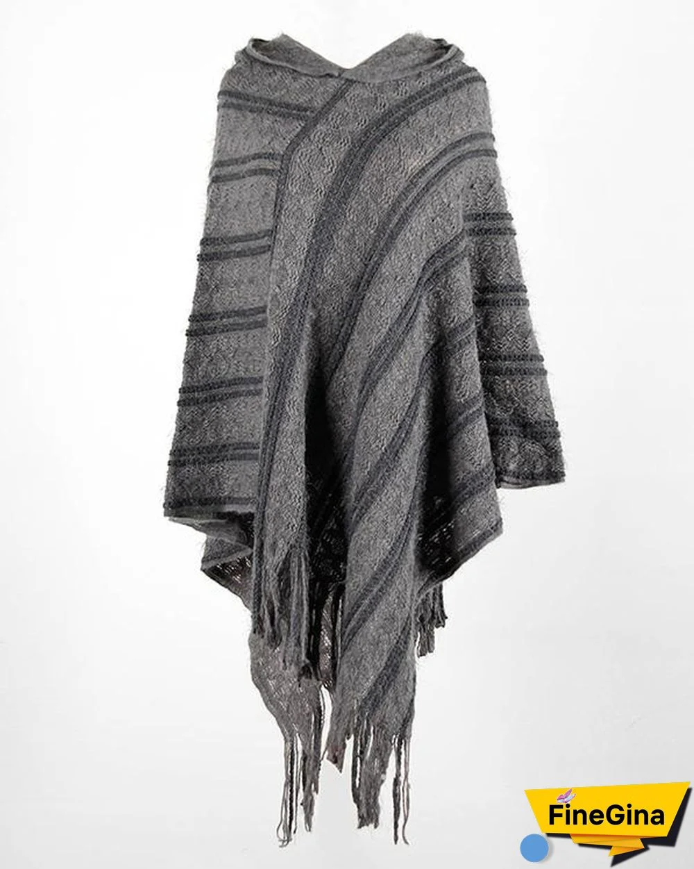 Tassel Cloak Batwing Sleeve Knit Striped Sweater