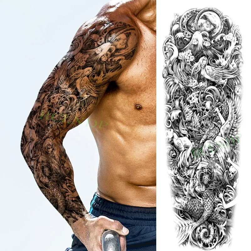 Waterproof Temporary Tattoo Sticker Anubis Ancient Egypt Dog Roma Clock Eye Full Arm Fake Tatto Flash Tatoo Sleeve for Men Women